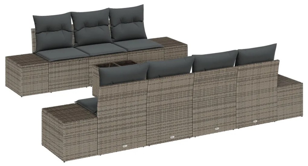 Kerti Kanapé Szett párnával 8 pcs Szürke polirattan