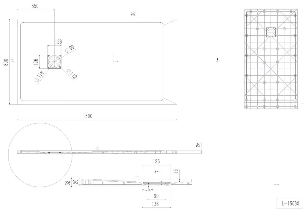 Erga Hyper, SMC zuhanytálca 150x80x2,6 cm + szifon, fekete matt, ERG-V06-SMC-8015S-BK