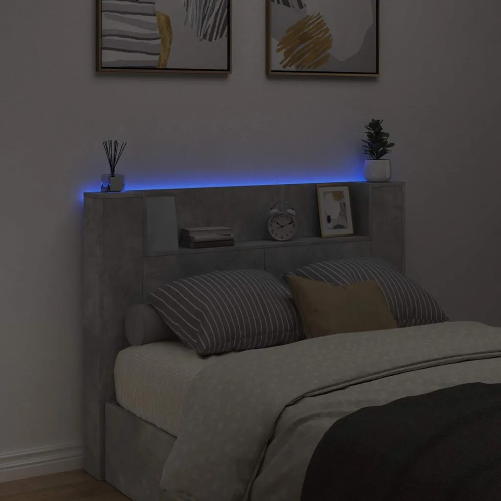 Fejtámla polcokkal Beton Szürke 140 x 16,5 x 103,5 cm Faanyag