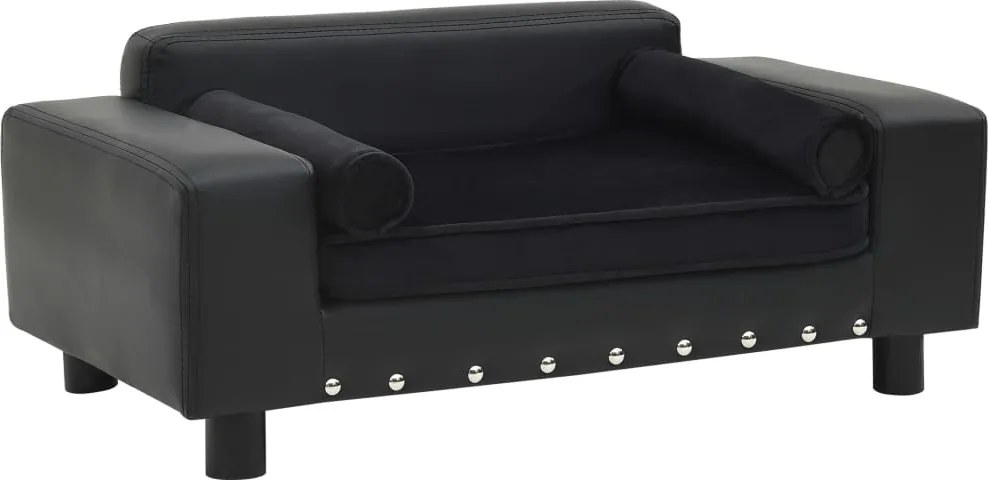vidaXL fekete plüss és műbőr kutyakanapé 81 x 43 x 31 cm