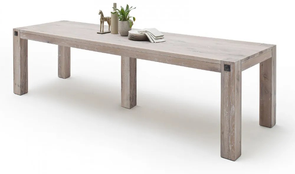 LEEDS Tömör Fehérített Tölgy Étkezőasztal 400x120cm