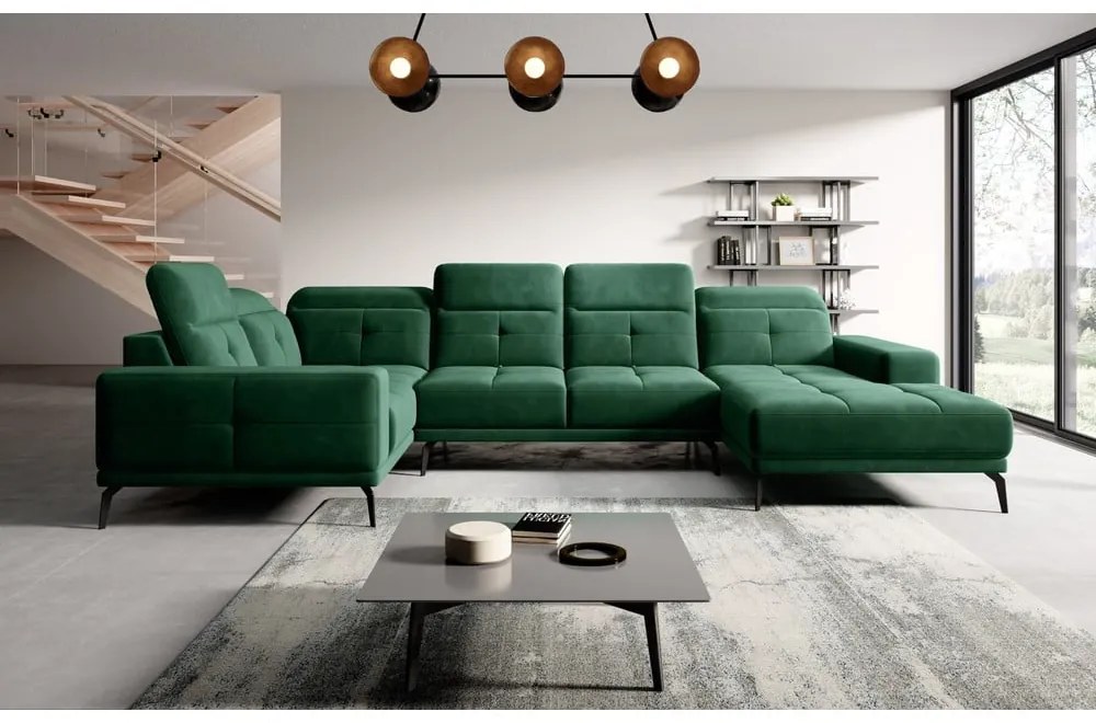 Zöld bársony sarokkanapé (bal oldali-U alakú) Neviro – ELTAP