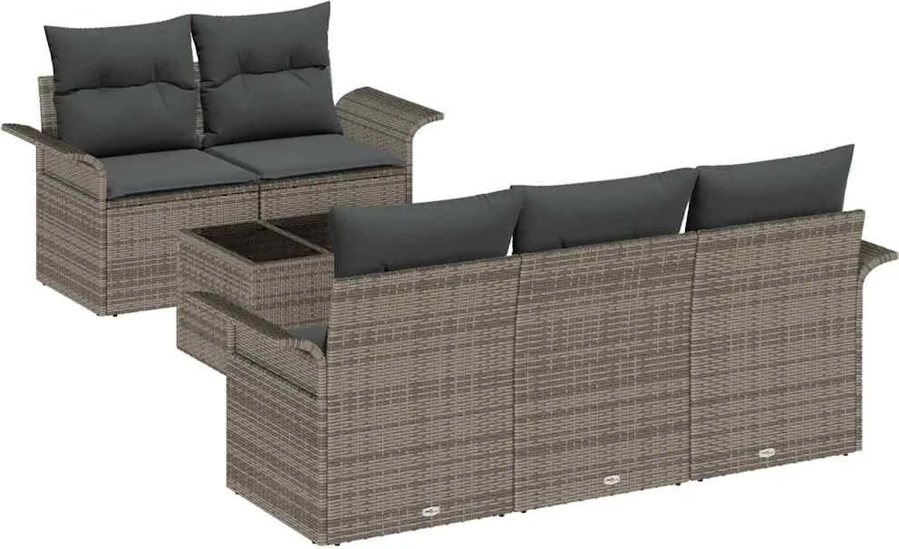 vidaXL Kerti Kanapé Szett 6 pcs Szürke Poli rattan és acél és üveg