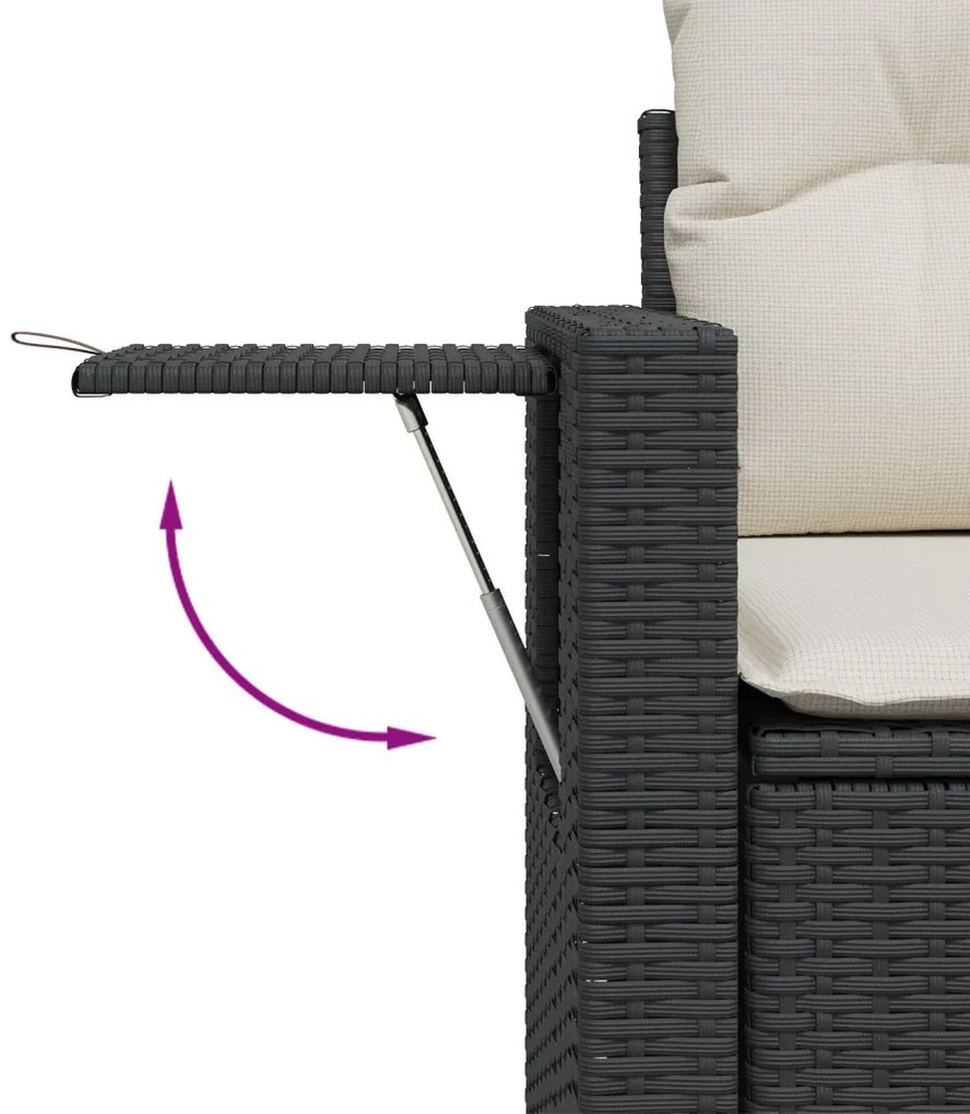 11 Részes Kert Sofa Szett Párnákkal Fekete Poli Rattan Akác, 3 Részes Kert Étkező Szett Párnákkal Fekete Poli Rattan Akác