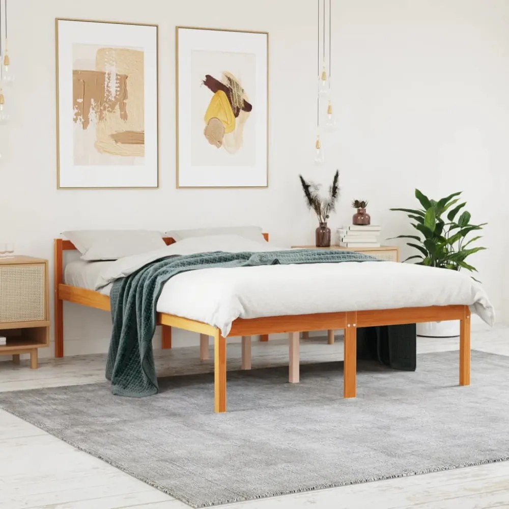 viaszbarna tömör fenyőfa időseknek való ágy 135 x 190 cm