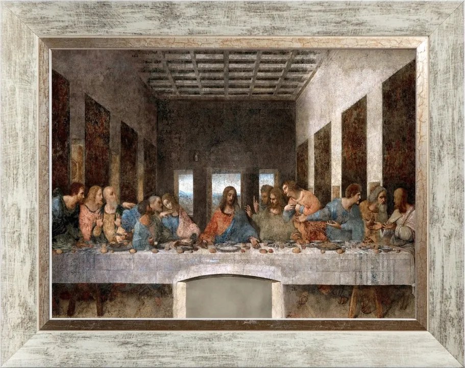 Utolsó Vacsora Vallásos Vászonkép Fehér Díszkeretben 30X40