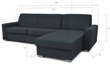 LEKA kinyitható sarok ülőgarnitúra, tárolóval, kék, L alakú, mindennapi alváshoz