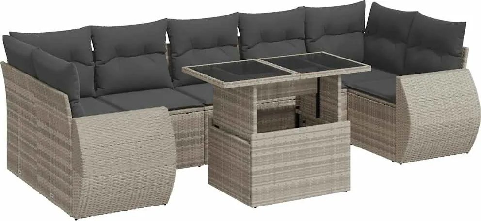 vidaXL 8 részes világosszürke polyrattan kerti ülőgarnitúra párnával