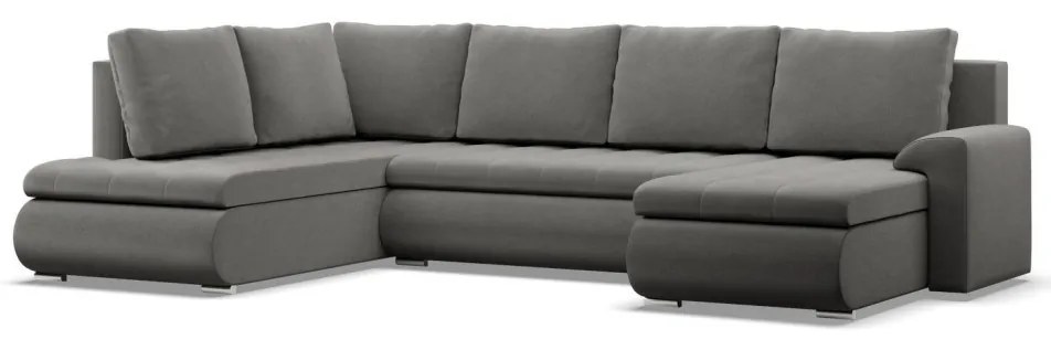 Tokio U sarokkanapé, 3 ágyneműtartóval, bársony, baloldali, világosszürke