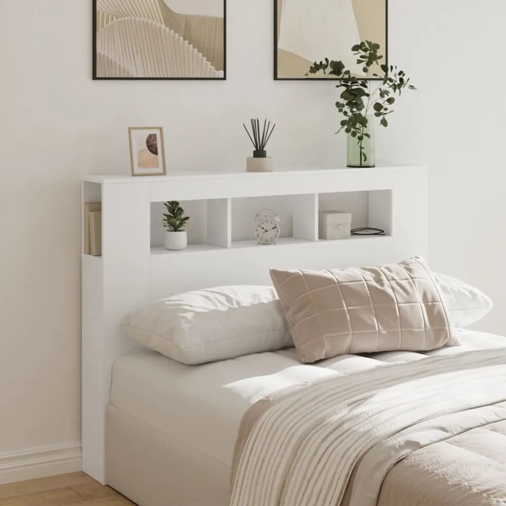 fehér szerelt fa LED-es fejtámla 140x18,5x103,5 cm