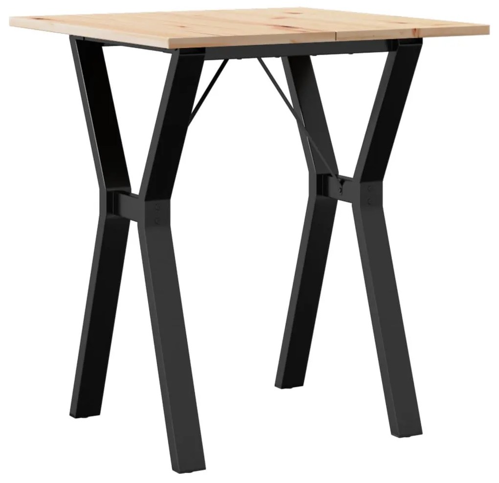tömör fenyőfa és öntöttvas étkezőasztal Y-vázzal 70x70x75 cm