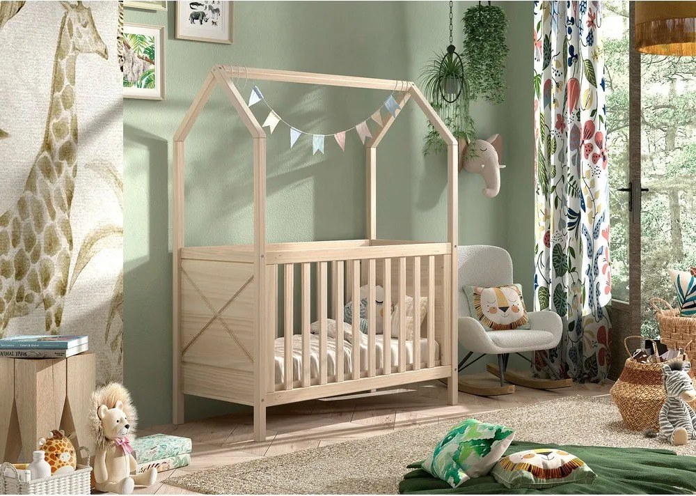 Natúr színű borovi fenyő babaágy állítható magassággal 60x120 cm Scott – Vipack