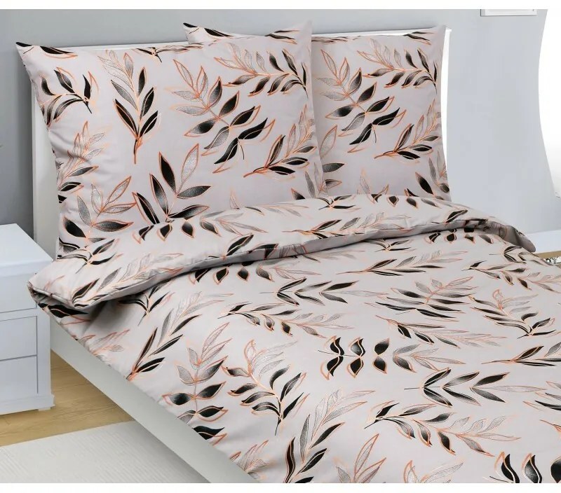 Bellatex Leaf pamut ágyneműhuzat szürke, 140 x 220 cm, 70 x 90 cm, 140 x 220 cm, 70 x 90 cm