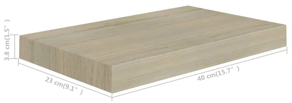4 db tölgyszínű MDF lebegő fali polc 40 x 23 x 3,8 cm