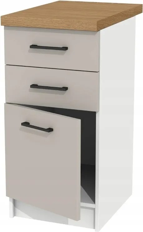 Alsó konyhaszekrény 40 cm Kasmír fiókokkal és kőtölgy munkalappal