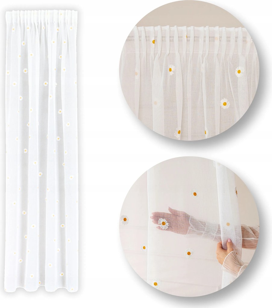 Szalagra kész függöny etamin margaréta mintás 140x250 Bellis