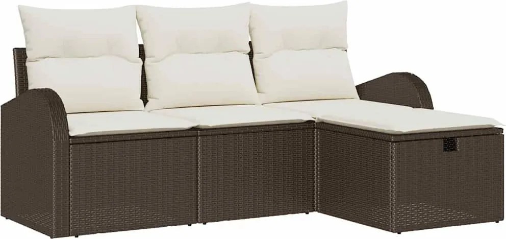 vidaXL Kerti Kanapé Szett párnával tárolóval 4 pcs Barna polirattan