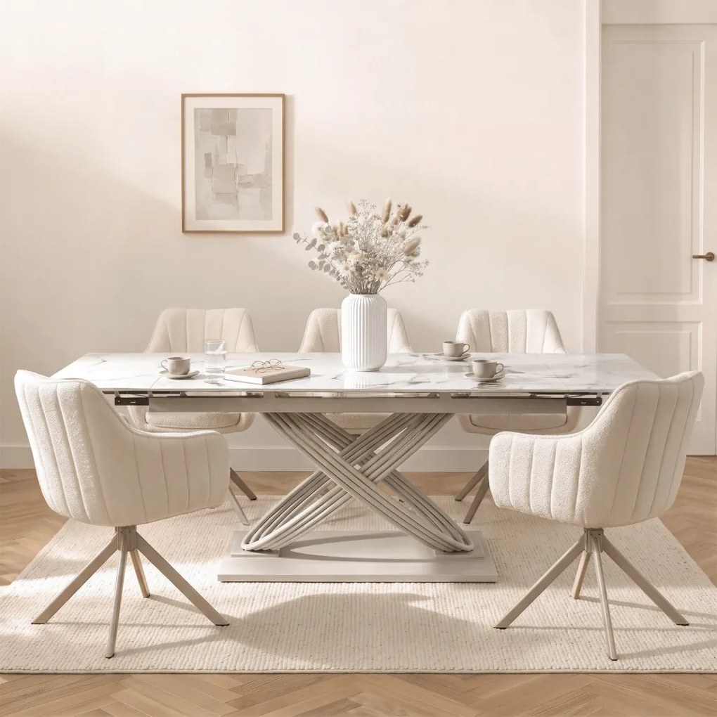 Stół IBIZA Ceramiczny Rozkładany 160-240 cm Biały Marmur/Kaszmir