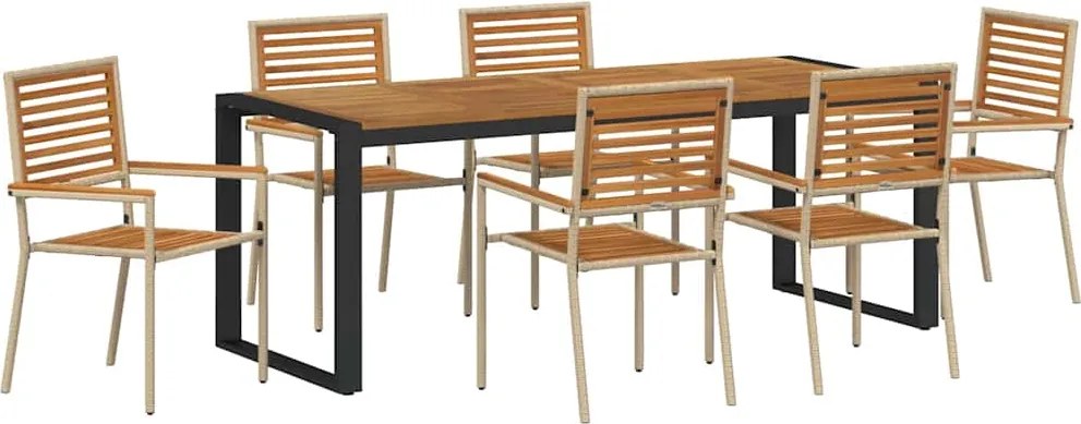 vidaXL Kert étkező szett 7 pcs Beige és barna polirattan