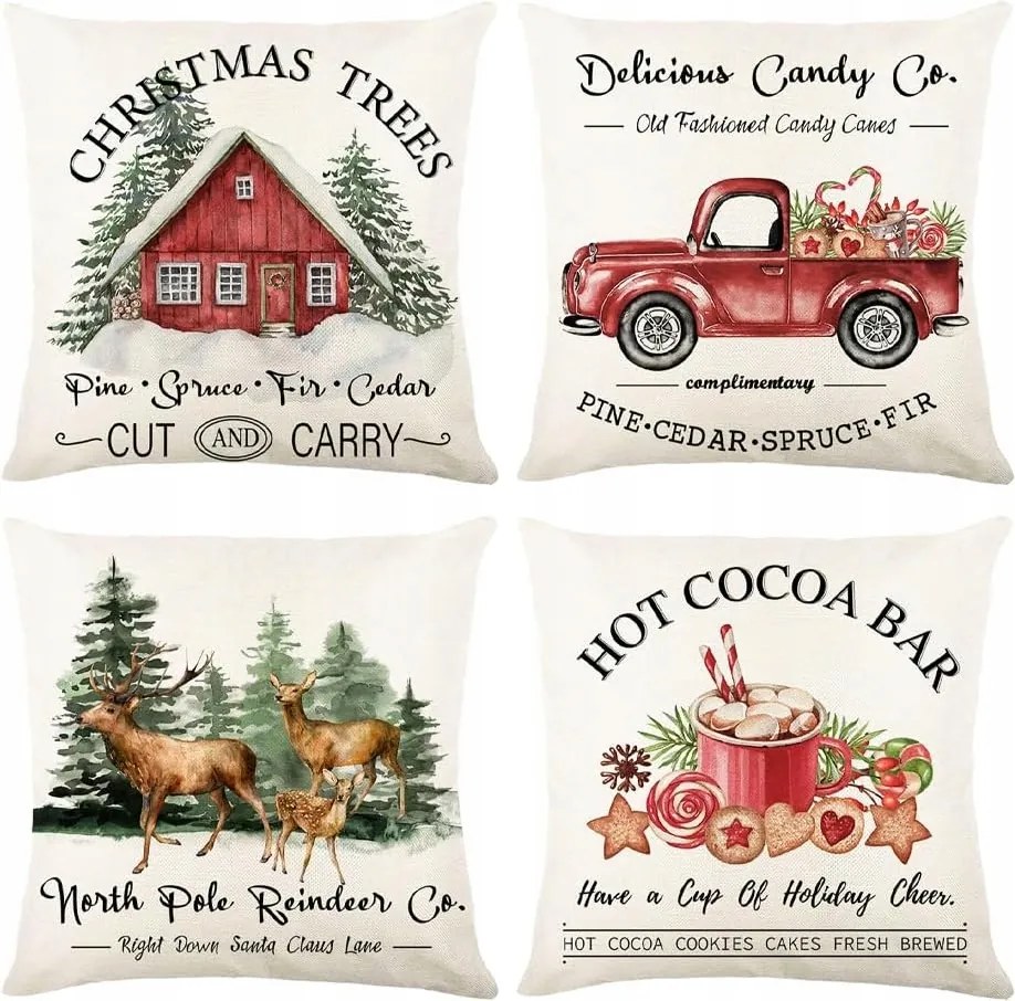 Dekoratív Karácsonyi Párnahuzatok Fehér Színben, 4 darabos szett, 40x40 cm