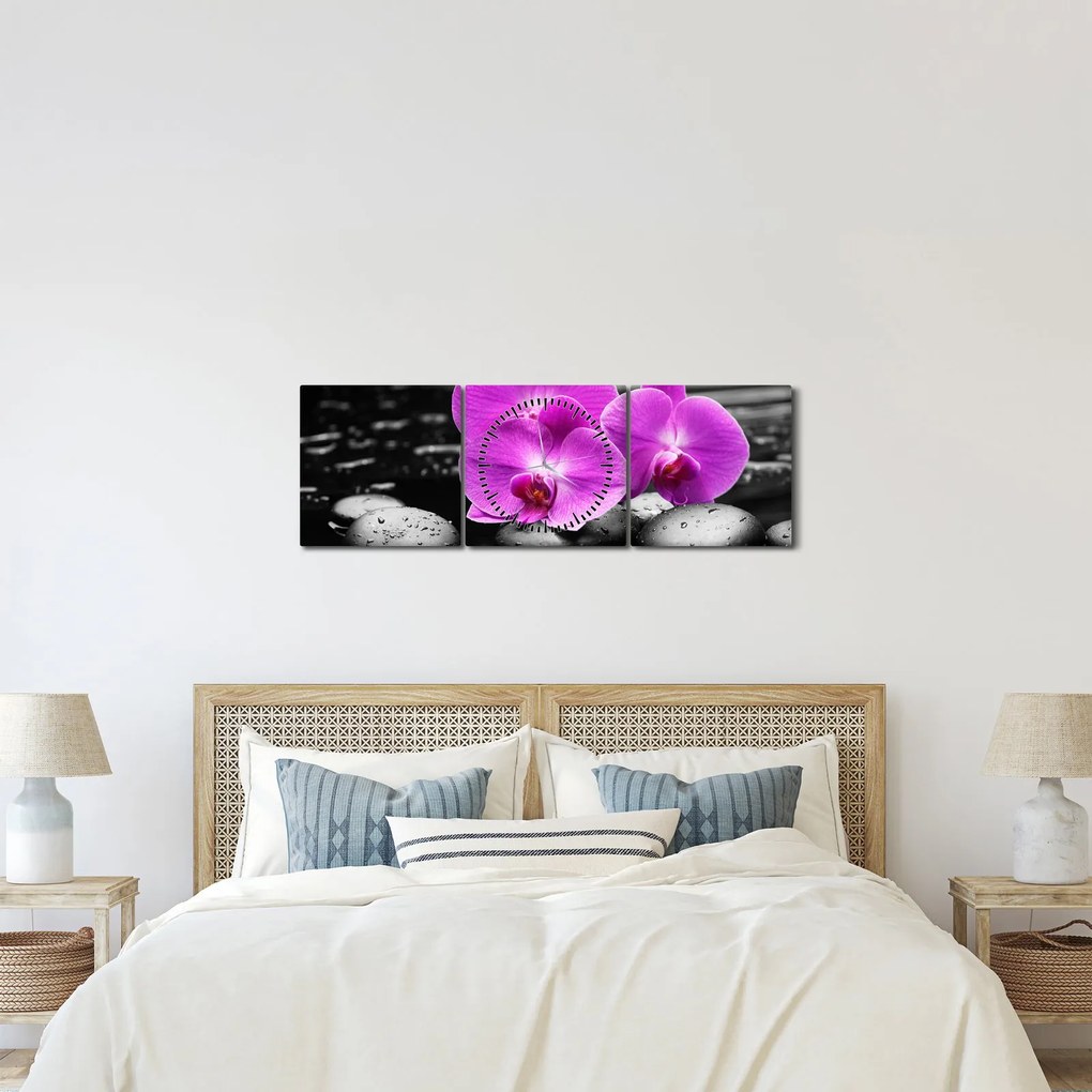 Kép - Lila orchideák (órával) (90x30 cm)