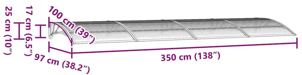 szürke polikarbonát ajtóelőtető 350 x 100 cm