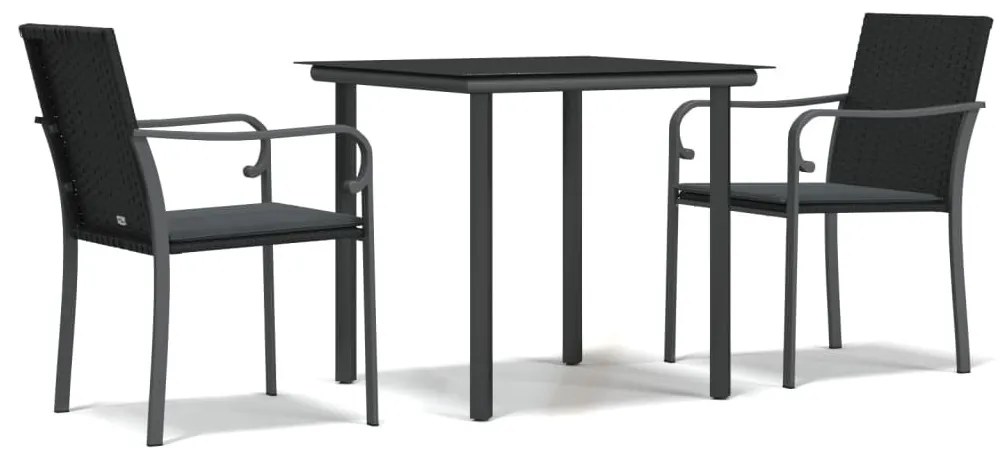 3 részes polyrattan és acél kerti étkezőgarnitúra párnával