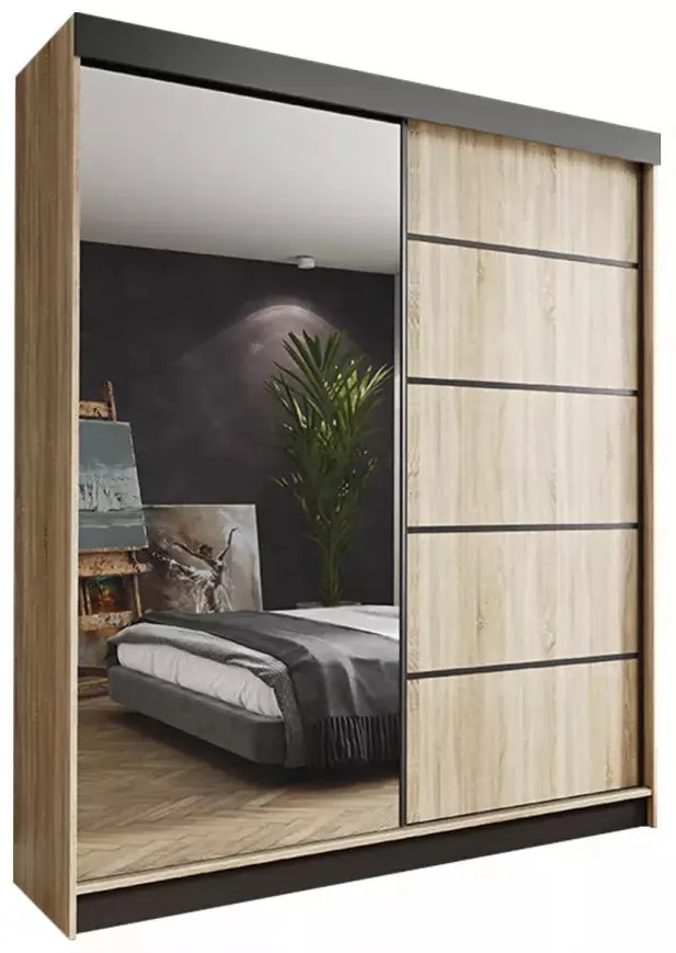 Amo 200 Tolóajtós Szekrény 200cm, Sonoma Tölgy