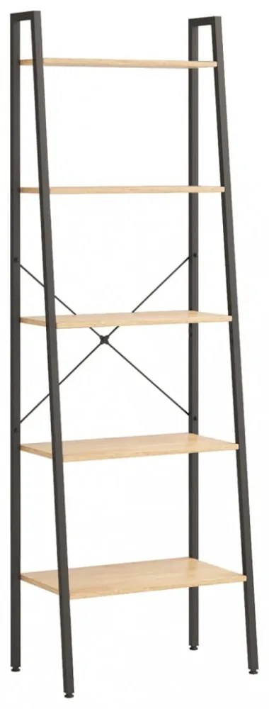 5-szintes világosbarna-fekete állópolc 56x35x174 cm
