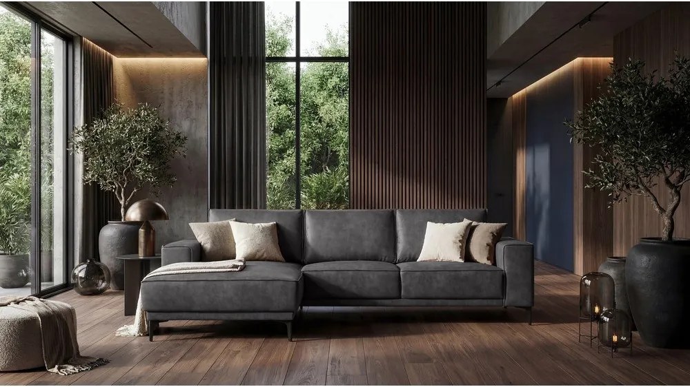 Antracitszürke bőrutánzat sarokkanapé (bal oldali) Copenhagen – Scandic