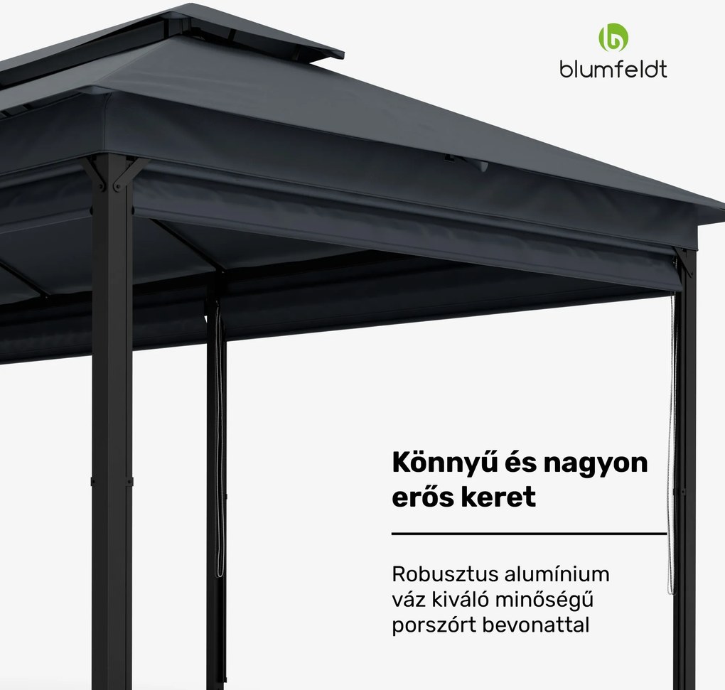 Blumfeldt Grandezza Cortina kerti pavilon 3x6 m, időjárásálló, porfestett, oldalsó redőnyök