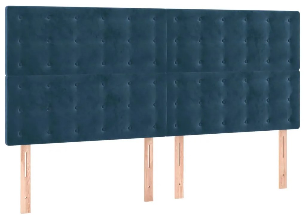 sötétkék bársony LED-es fejtámla 160x5x118/128 cm