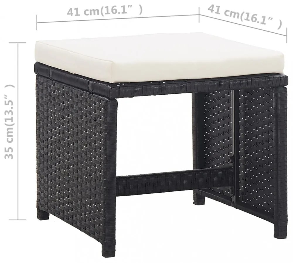 9-részes fekete polyrattan kültéri étkezőszett párnákkal