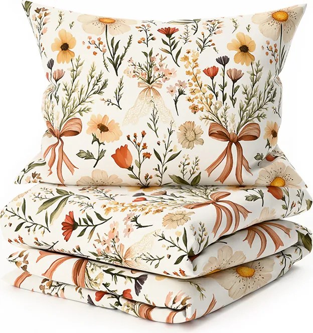 Polipamut ágynemű FLORAL RIBBON POLY krém színű Ágyneműhuzat mérete: 2 db 70 x 90 cm | 200 x 220 cm