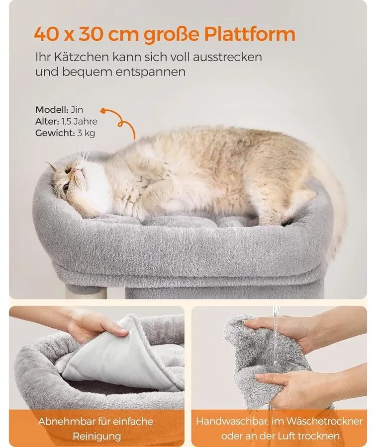 Feandrea kis macskafa, 67 cm magas kaparófa világosszürke színben