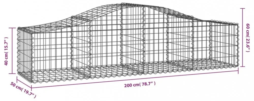 20 db íves horganyzott vas gabion kosár 200x50x40/60 cm