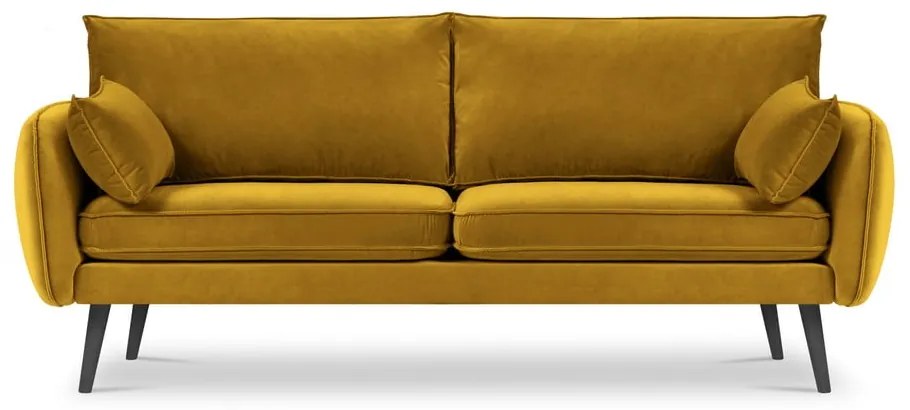 Lento sárga bársony kanapé fekete lábakkal, 198 cm - Kooko Home