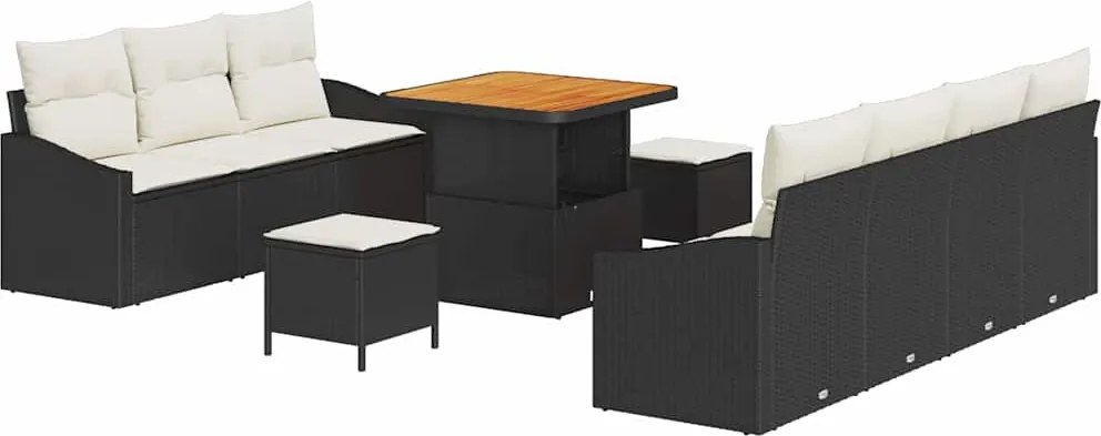 vidaXL Kerti Kanapé Szett párnával tárolóval 10 pcs Fekete és Krém