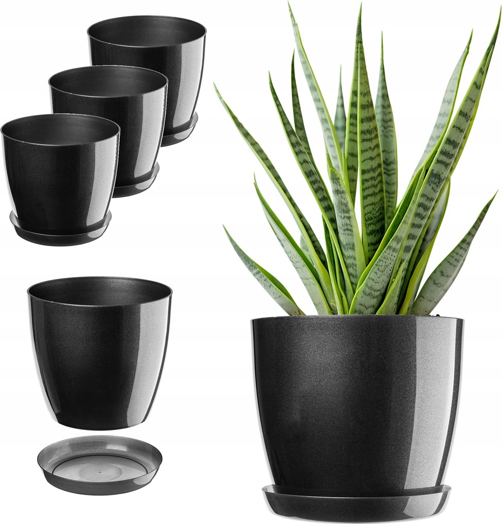 Virágtartó Fedő 18cm Virágágyás Állvánnyal Grafit Műanyag 3db