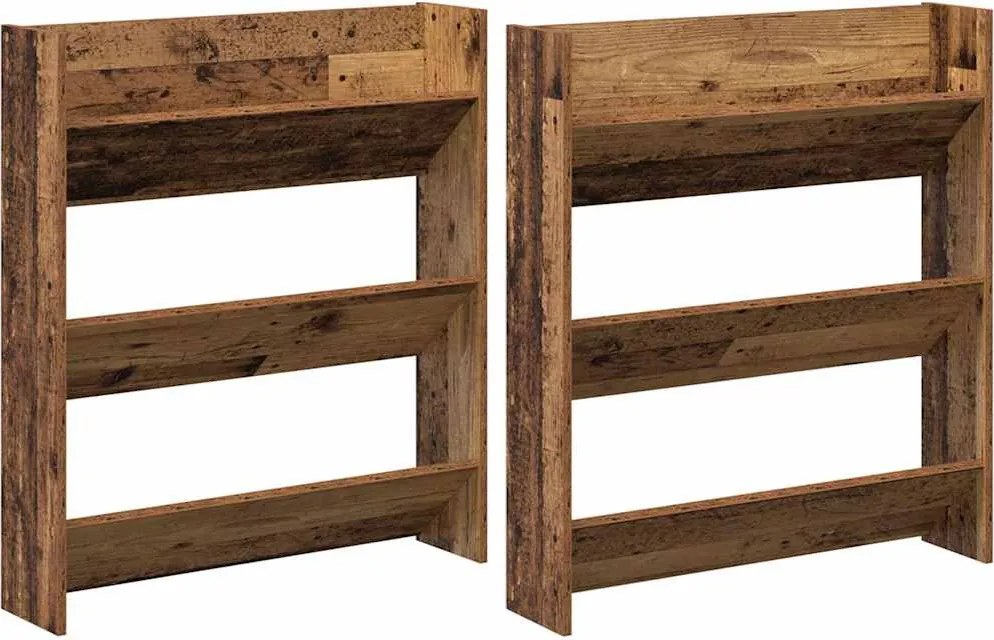 vidaXL Cipőszekrény polcokkal 2 pcs Régi fa 85 x 18 x 90 cm Faanyag
