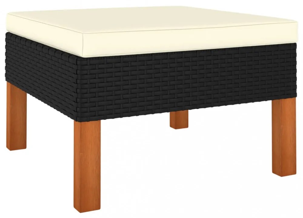 10 részes fekete polyrattan és eukaliptuszfa kerti ülőgarnitúra