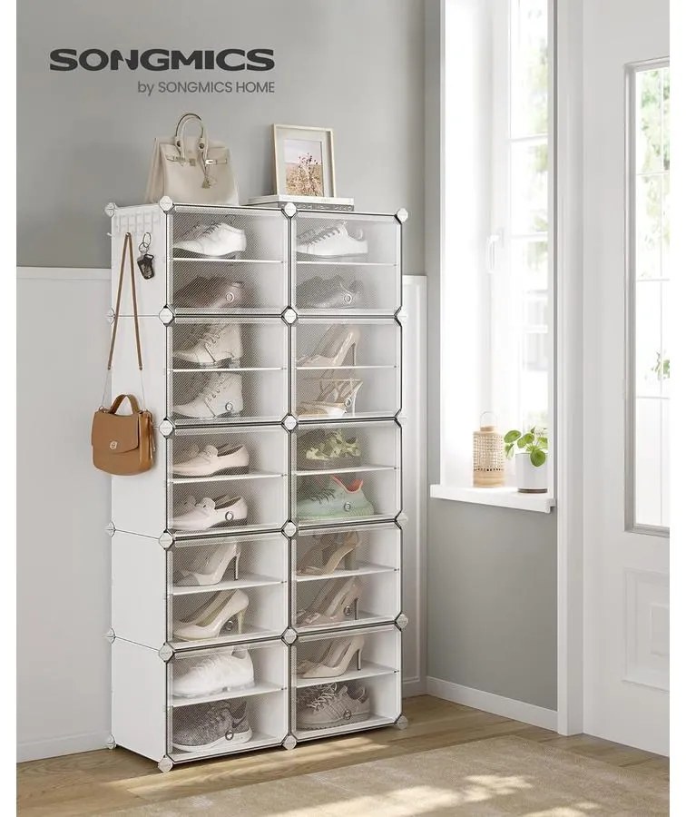 Összekapcsolható cipőtartó állvány fehér színben