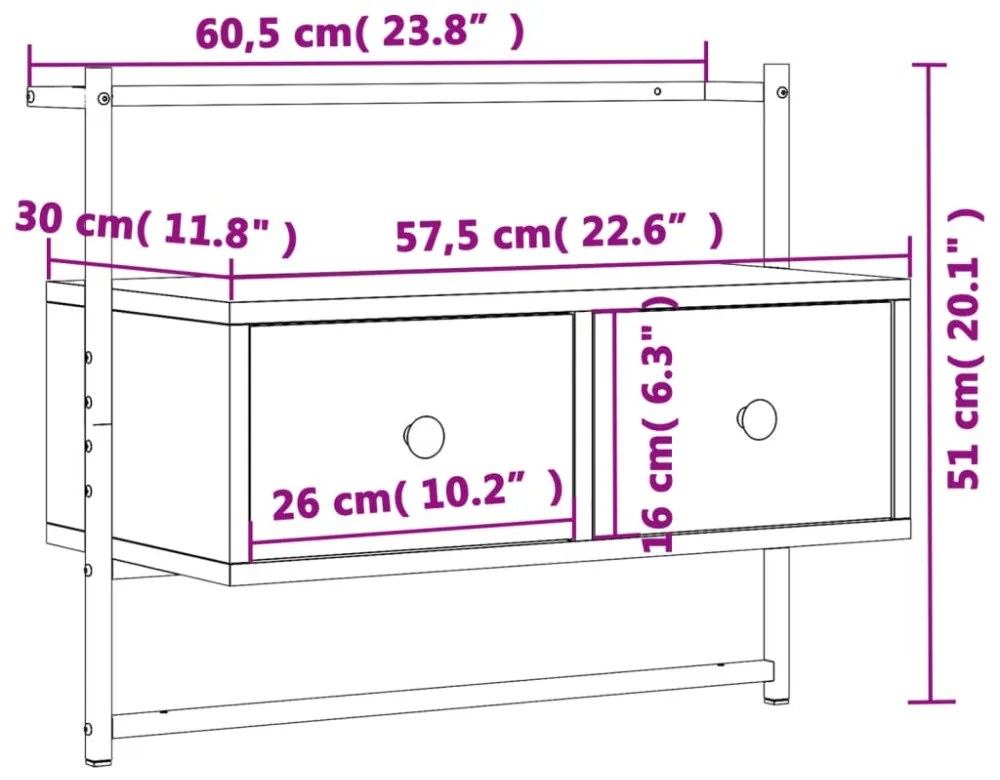 fekete szerelt fa fali TV szekrény 60,5 x 30 x 51 cm