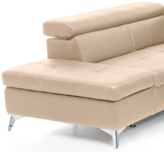 Bőrkárpitos, balos, L-alakú SALERNO II sarokkanapé, bézs színű