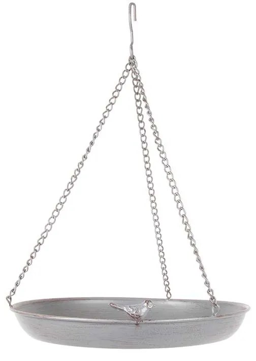 Fém felakasztható láncos madáritató, szürke 30,5 cm átmérőjű