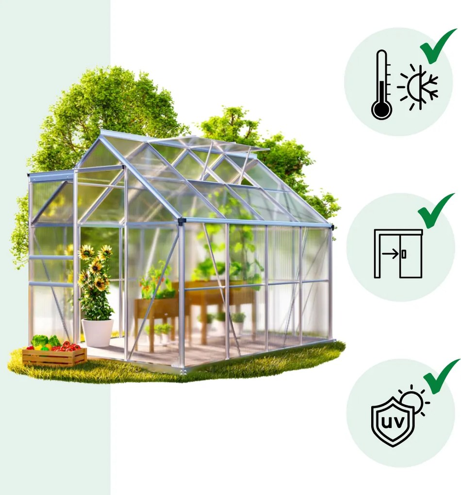 M4 polikarbonát kerti üvegház alappal, 250x190x195cm, átlátszó Gardebruk