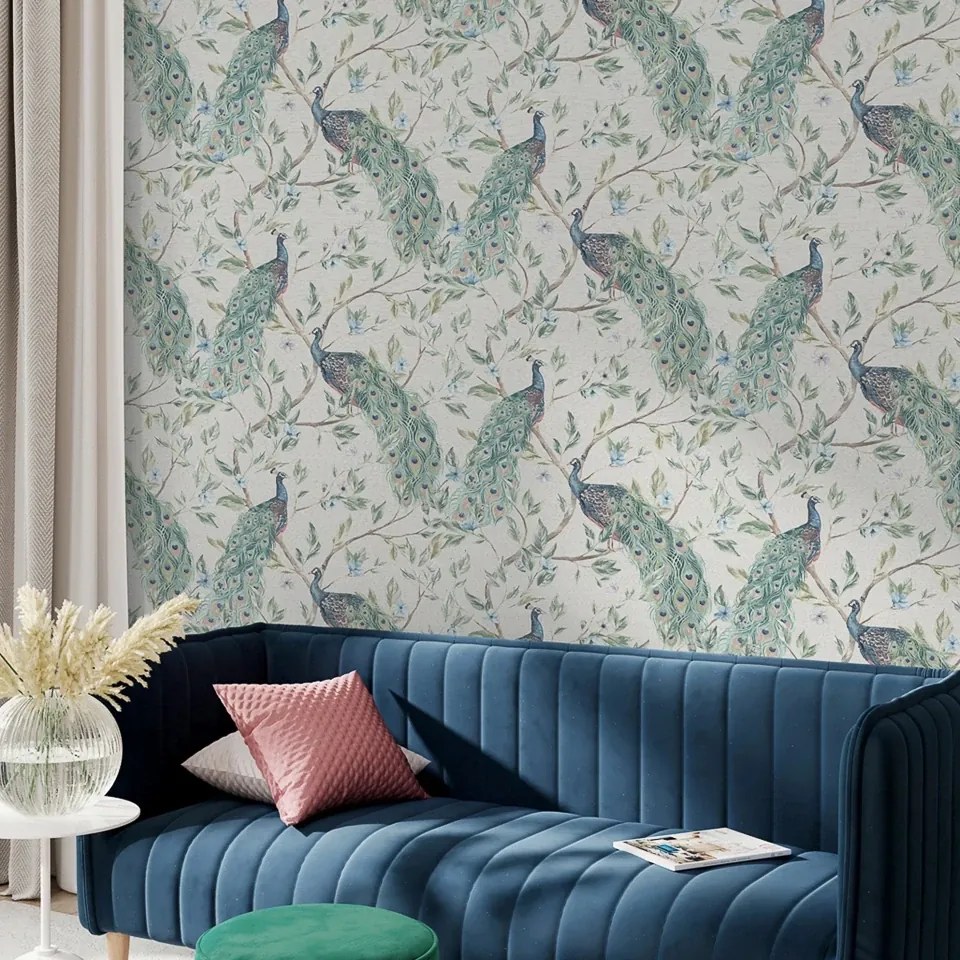 Arthouse Signature 1 Keeka Bird krém-türkizzöld pávás papír tapéta – 923708