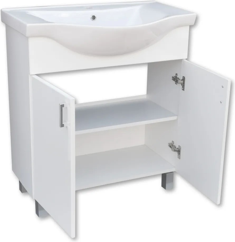 VivaStyle EKONOMIK 75 lábon álló 2 ajtós fürdőszobabútor Sanovit ZENON 6075 mosdóval 75 x 50 cm