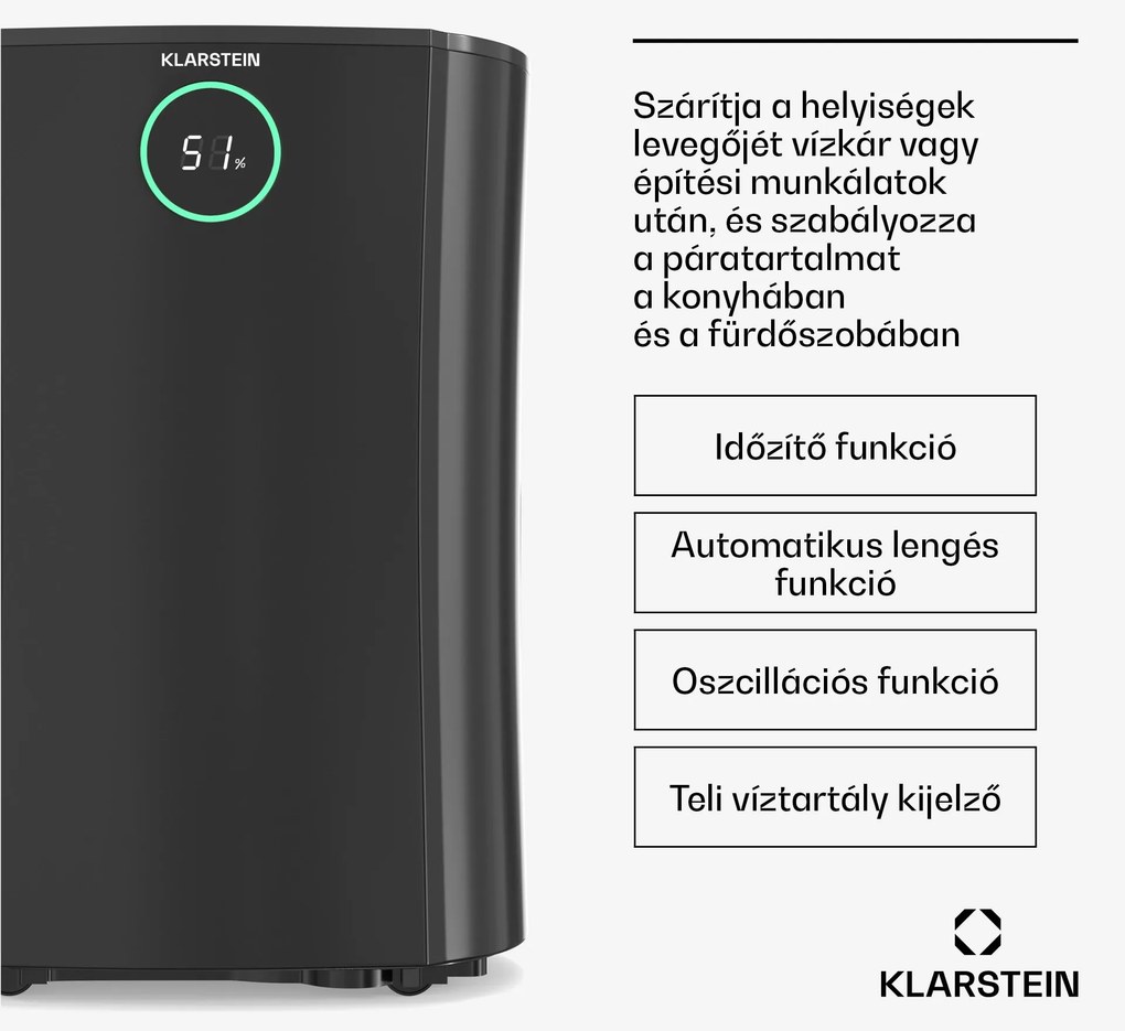 Klarstein DryFy ProConnect 16L párátlanító, 16 l/nap, 18 m², WiFi, App, LED kijelző, 24 órás időzítő