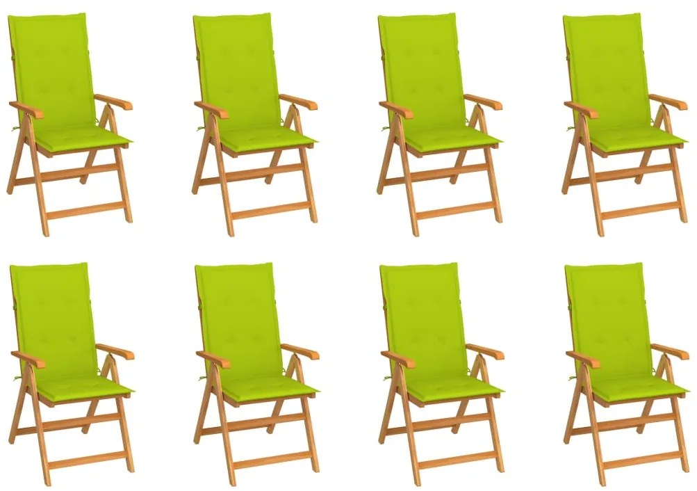 vidaXL 8 db dönthető tömör tíkfa kerti szék párnákkal